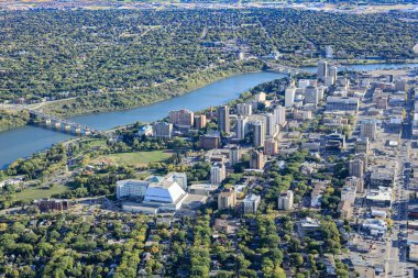 Saskatoon, Saskatchewan, Kanada şehir merkezinin hava manzarası