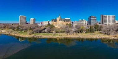 Saskatoon, Saskatchewan, Kanada şehir merkezinin hava manzarası