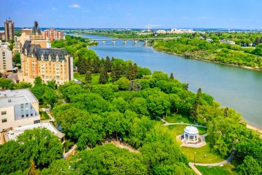 Saskatoon, Saskatchewan, Kanada şehir merkezinin hava manzarası