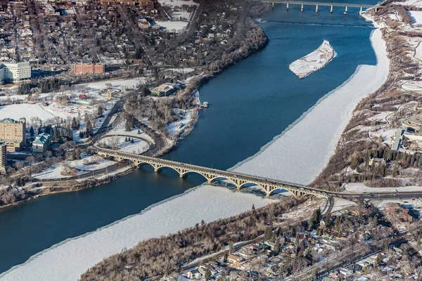 Αεροφωτογραφία του κέντρου της περιοχής Saskatoon, Saskatchewan, Καναδάς — Φωτογραφία Αρχείου