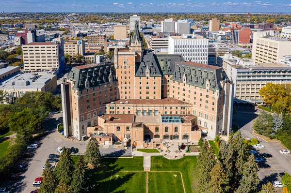 Letecký pohled na centrum Saskatoon, Saskatchewan, Kanada — Stock fotografie