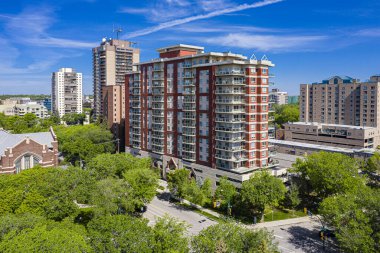 Saskatoon, Saskatchewan, Kanada şehir merkezinin hava manzarası