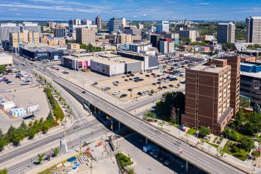Saskatoon, Saskatchewan, Kanada şehir merkezinin hava manzarası