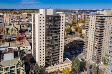Saskatoon, Saskatchewan, Kanada şehir merkezinin hava manzarası