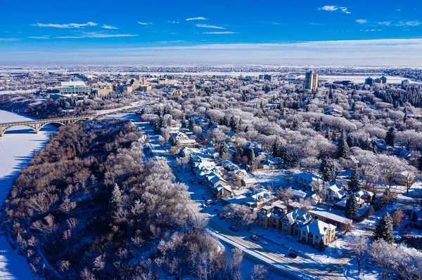 Flygfoto över centrum av Saskatoon, Saskatchewan, Kanada — Stockfoto