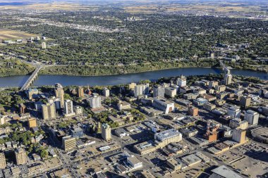 Saskatoon, Saskatchewan, Kanada şehir merkezinin hava manzarası