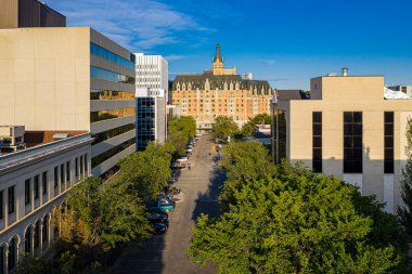 Saskatoon, Saskatchewan, Kanada şehir merkezinin hava manzarası