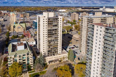Saskatoon, Saskatchewan, Kanada şehir merkezinin hava manzarası