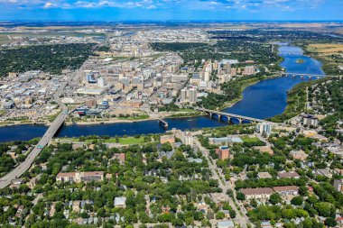 Saskatoon, Saskatchewan, Kanada şehir merkezinin hava manzarası