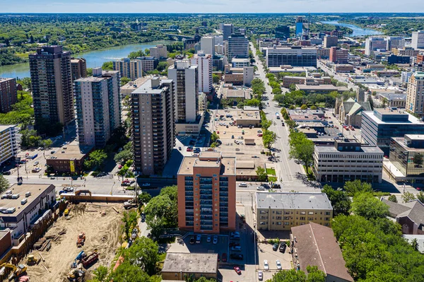 Veduta aerea del centro di Saskatoon, Saskatchewan, Canada — Foto Stock