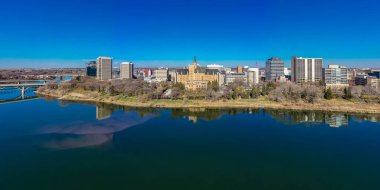 Saskatoon, Saskatchewan, Kanada şehir merkezinin hava manzarası