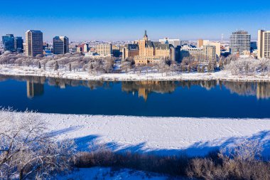 Saskatoon, Saskatchewan, Kanada şehir merkezinin hava manzarası