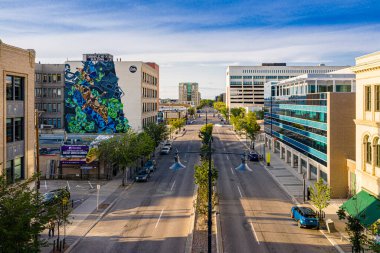 Saskatoon, Saskatchewan, Kanada şehir merkezinin hava manzarası
