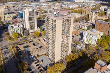 Saskatoon, Saskatchewan, Kanada şehir merkezinin hava manzarası