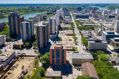 Saskatoon, Saskatchewan, Kanada şehir merkezinin hava manzarası