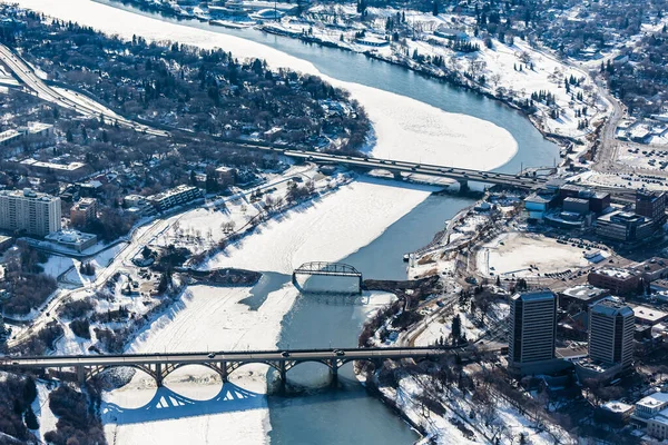 Aerial view of the downtown area of Saskatoon, Saskatchewan, Canada — Stock Photo, Image