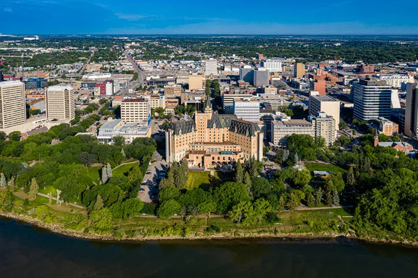 Letecký pohled na centrum Saskatoon, Saskatchewan, Kanada — Stock fotografie