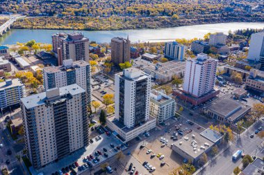 Saskatoon, Saskatchewan, Kanada şehir merkezinin hava manzarası
