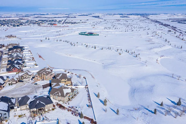 Vue aérienne de Warman (Saskatchewan) sur les Prairies canadiennes — Photo