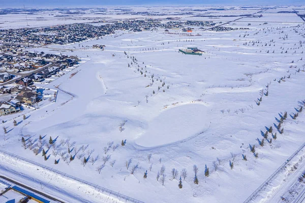 Vue aérienne de Warman (Saskatchewan) sur les Prairies canadiennes — Photo