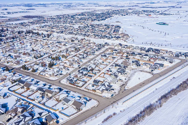 Vue aérienne de Warman (Saskatchewan) sur les Prairies canadiennes — Photo