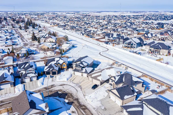 Luchtfoto van Warman, Saskatchewan over de Canadese Prairies — Stockfoto