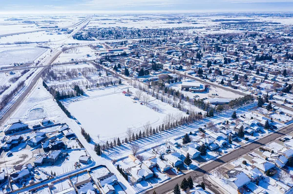 Vue aérienne de Warman (Saskatchewan) sur les Prairies canadiennes — Photo