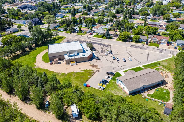 Luchtfoto van Warman, Saskatchewan over de Canadese Prairies — Stockfoto