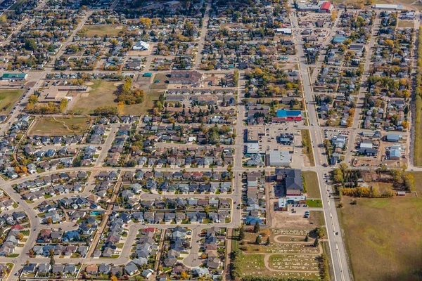 Luftaufnahme von Warman, Saskatchewan in der kanadischen Prärie — Stockfoto