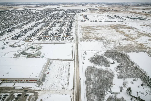 Widok z lotu ptaka na Warman, Saskatchewan na kanadyjskie prerie — Zdjęcie stockowe