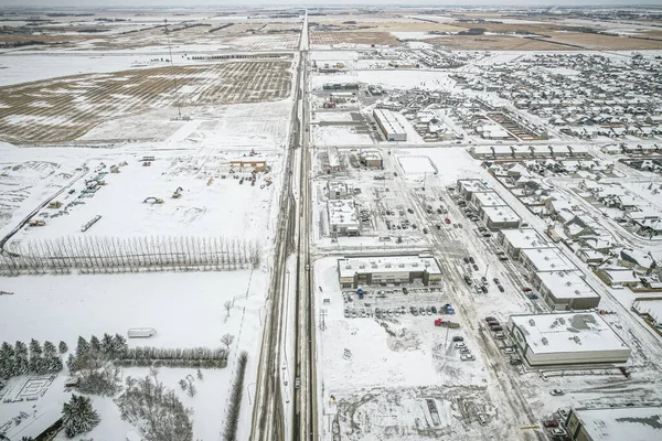 Luchtfoto van Warman, Saskatchewan over de Canadese Prairies — Stockfoto
