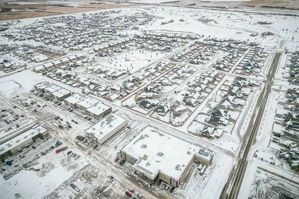 Widok z lotu ptaka na Warman, Saskatchewan na kanadyjskie prerie — Zdjęcie stockowe