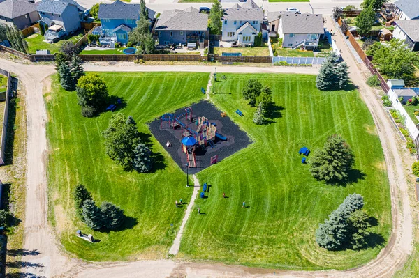 Luchtfoto van Warman, Saskatchewan over de Canadese Prairies — Stockfoto