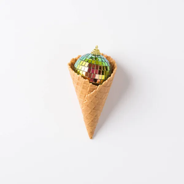 Top View Photo Ice Cream Cone Multicolor Christmas Tree Disco — Stock Photo, Image