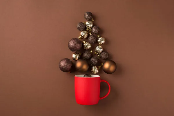 Photo Vue Dessus Boules Arbre Noël Argent Brun Volant Hors — Photo