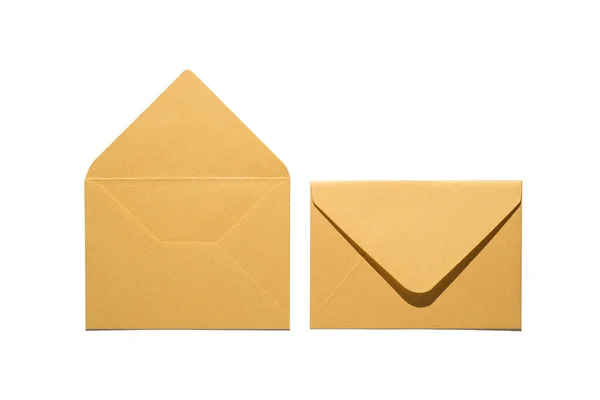 Top View Photo Two Open Closed Pastel Yellow Envelopes Isolated — Stock Photo, Image