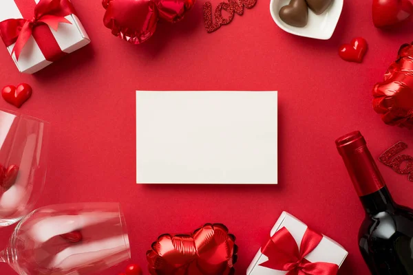 Foto Vista Dall Alto San Valentino Decorazioni Carta Regalo Scatole — Foto Stock