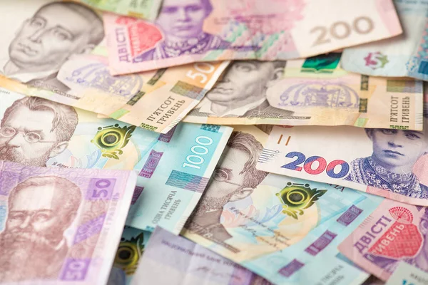 Ukrayna Para Biriminin Fotoğrafı Bir Sürü Hryvnia Banknotu — Stok fotoğraf