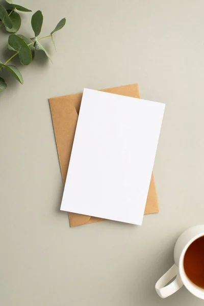Top View Vertical Photo Paper Card Craft Paper Envelope Cup — Stock Photo, Image