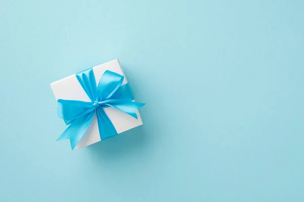 Gender Party Concept Top View Photo White Giftbox Blue Bow — Stockfoto