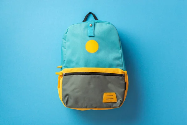 Back School Concept Top View Photo Blue Backpack Isolated Blue — Photo