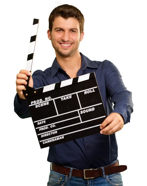 A Young Man Holding A Clapboard — Stock Photo, Image