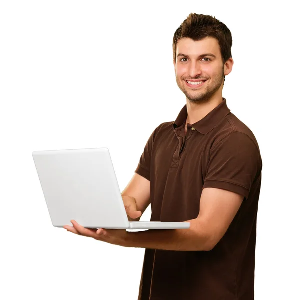 Retrato de um jovem homem com laptop — Fotografia de Stock