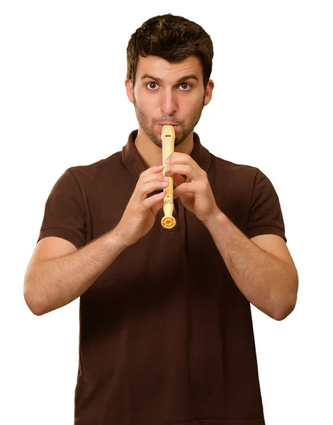 Portrait Of A Young Male Playing Flute — Stock Photo, Image