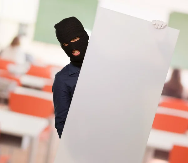 Burglar Man Holding Cardboard — Stock Photo, Image