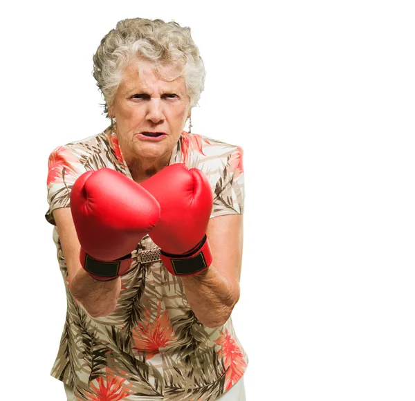 Portrait Of Angry Senior Female Boxer — Stock Photo, Image