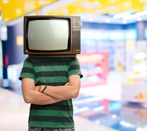 Hombre con cabeza de televisión —  Fotos de Stock