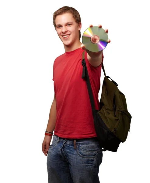 Portret van een student die een compact disk — Stockfoto
