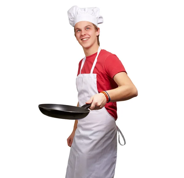 Portret van een chef-kok houden pan — Stockfoto