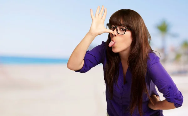 Crazy Woman With Stick Out Tongue — Stock Photo, Image